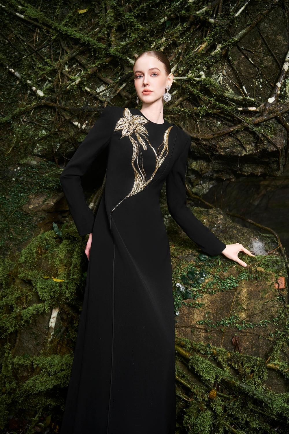 Orchid Crystal-Embellished Floor Length Dress